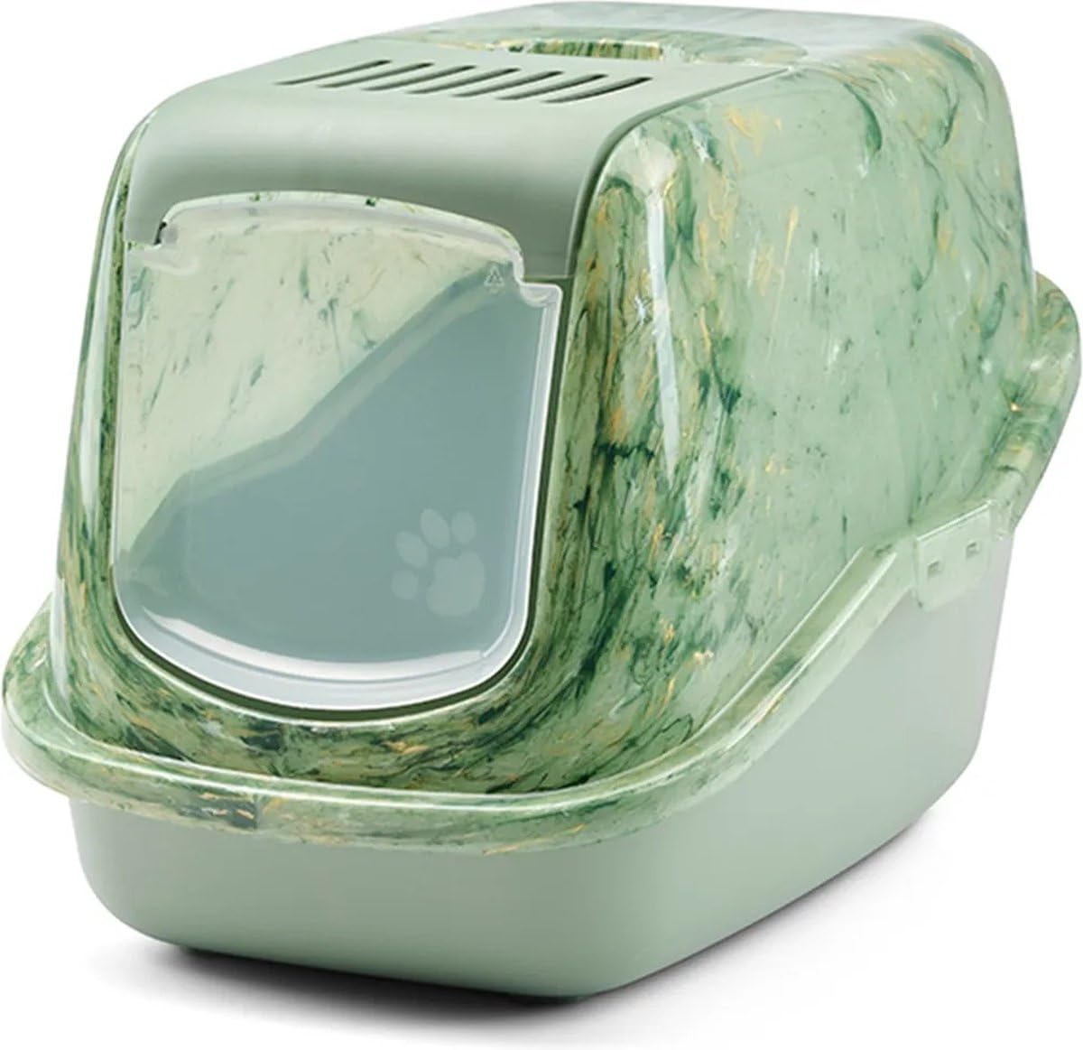 cat litter tray - Savic Nestor Marble Green - green marble - closed - fold-down front - high back - carbon filter - 56x39x38 cm