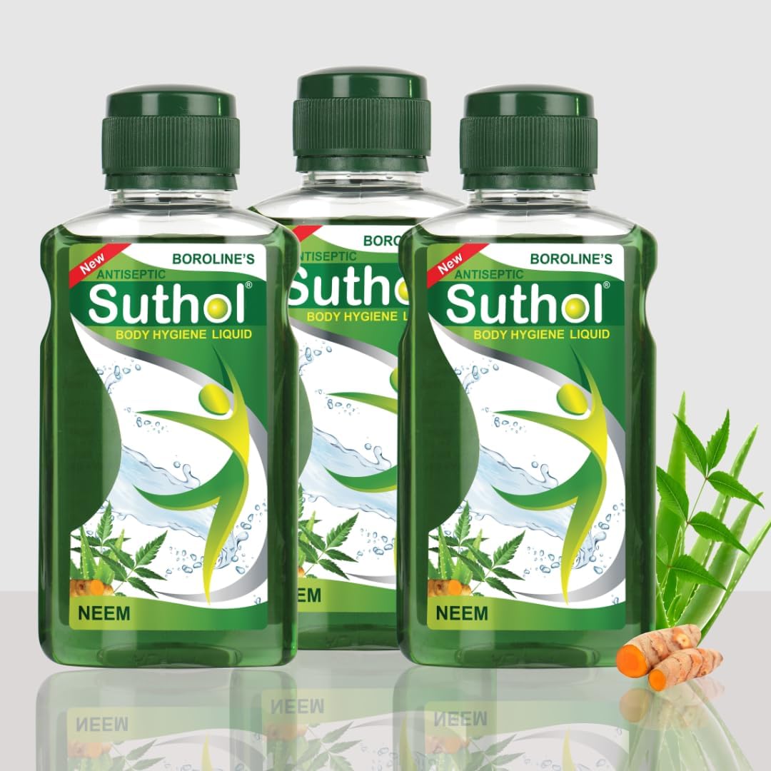 Suthol Boroline's Active Neem Drops 200 Ml X 3, Stops Skin Irritations, Prickly Heat, Itching, Rashes In Prickly Heat, Neem, Turmeric (Pack Of 3)