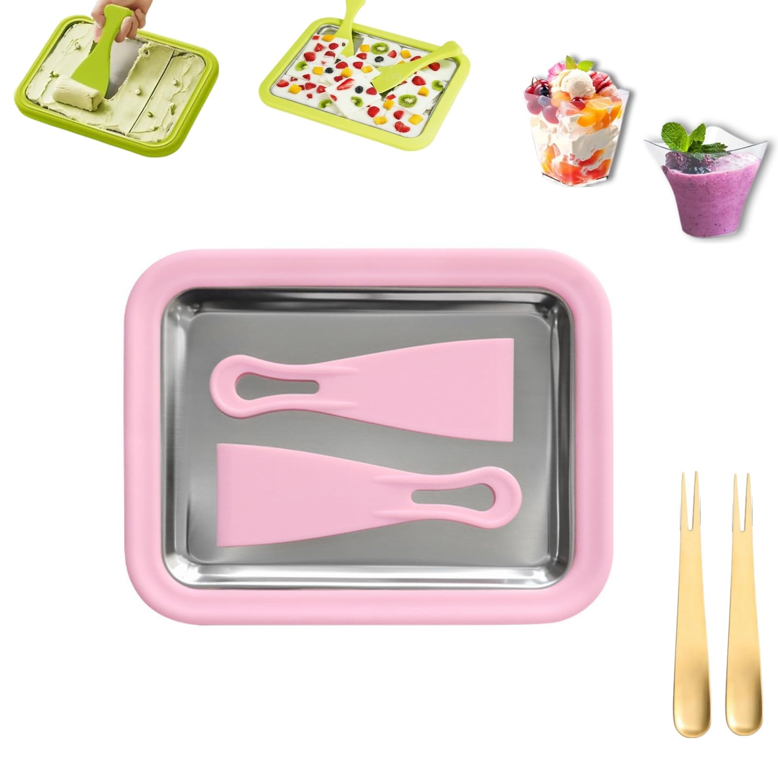 Rolled Ice Cream Maker Set Instant DIY Ice Cream Plate Stainless Steel Freezing Pan with 2 Scrapers and
