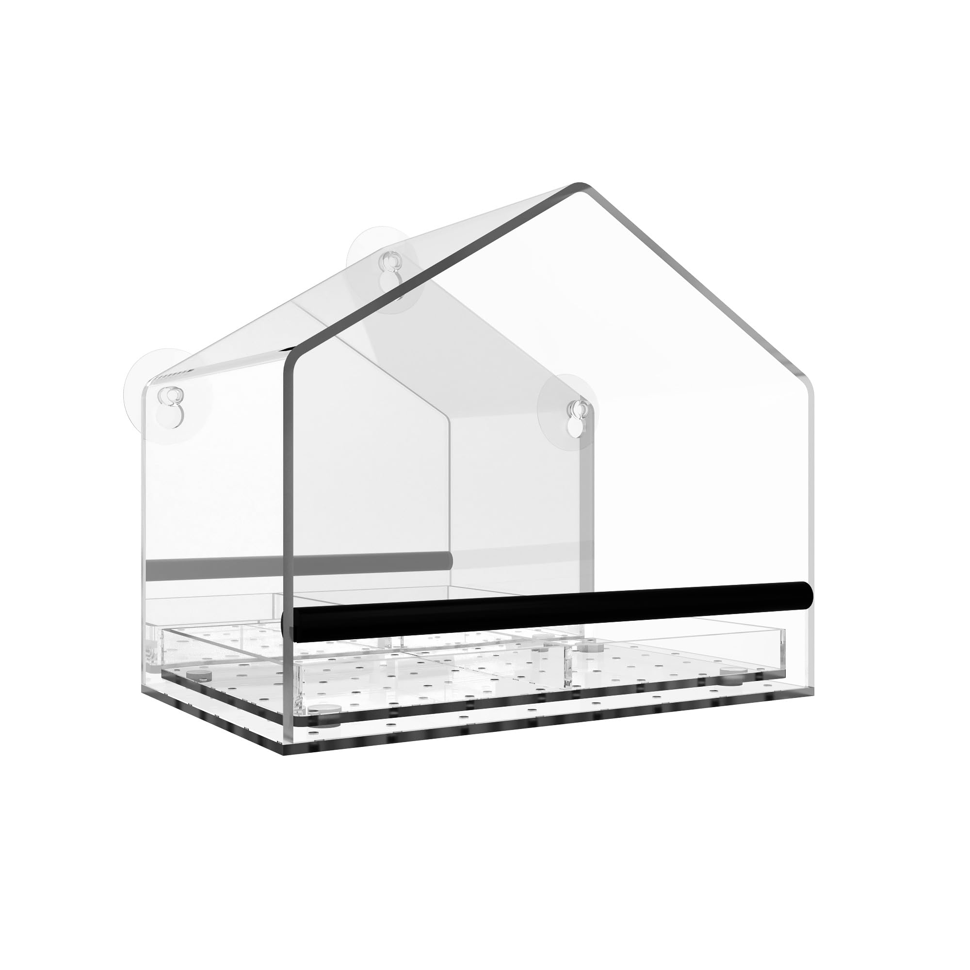 Comedero para pájaros de ventana unidireccional para exteriores con ventosas fuertes, casa de pájaros silvestres de acrílico transparente para ver gatos, comedero de pájaros grande transparente