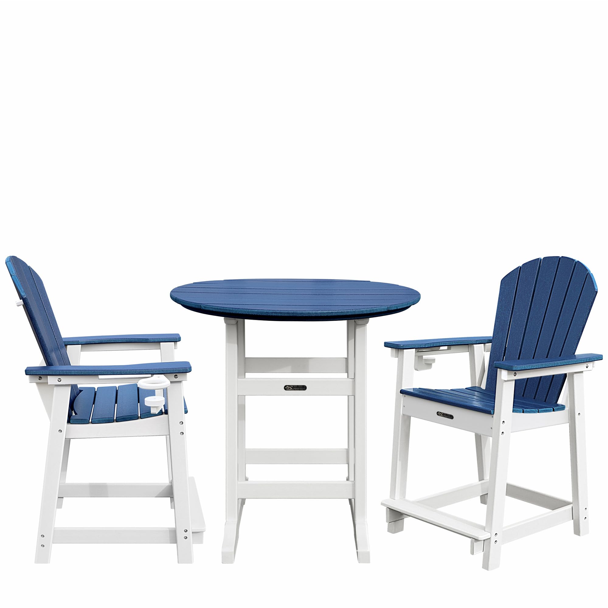 YUSSJI Tall Adirondack Chairs Patio Bar Tables Set of 3, Weather Resistant HDPE 35" Round Outdoor Bar Adirondack Barstools Plastic Height Table Pub,