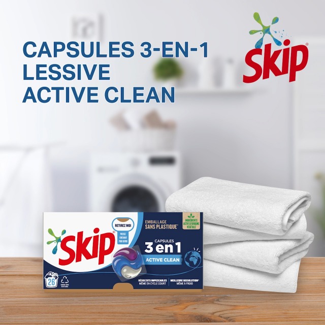 Lot De 130 Capsules Skip 3en1 Active Clean - 5 X 26 Doses Pour Machine à Laver