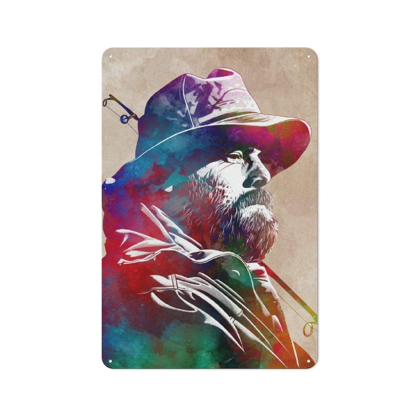 Junmoney Fisherman Watercolor Portrait Vintage Tin Sign 30X20cm For Lounge Or Reading Corner, For Reading Corner Decorators