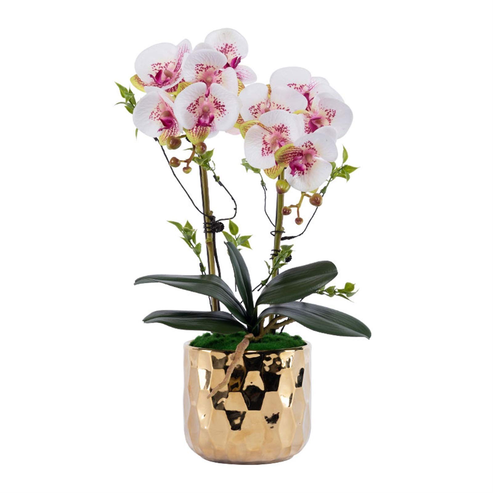 MYUYEE Orchids Artificial Flowers Phalaenopsis - Orchid Faux Flowers In Gold Ceramic Pot - Wedding Party Dining Table Centerpiece Decor(Pink)