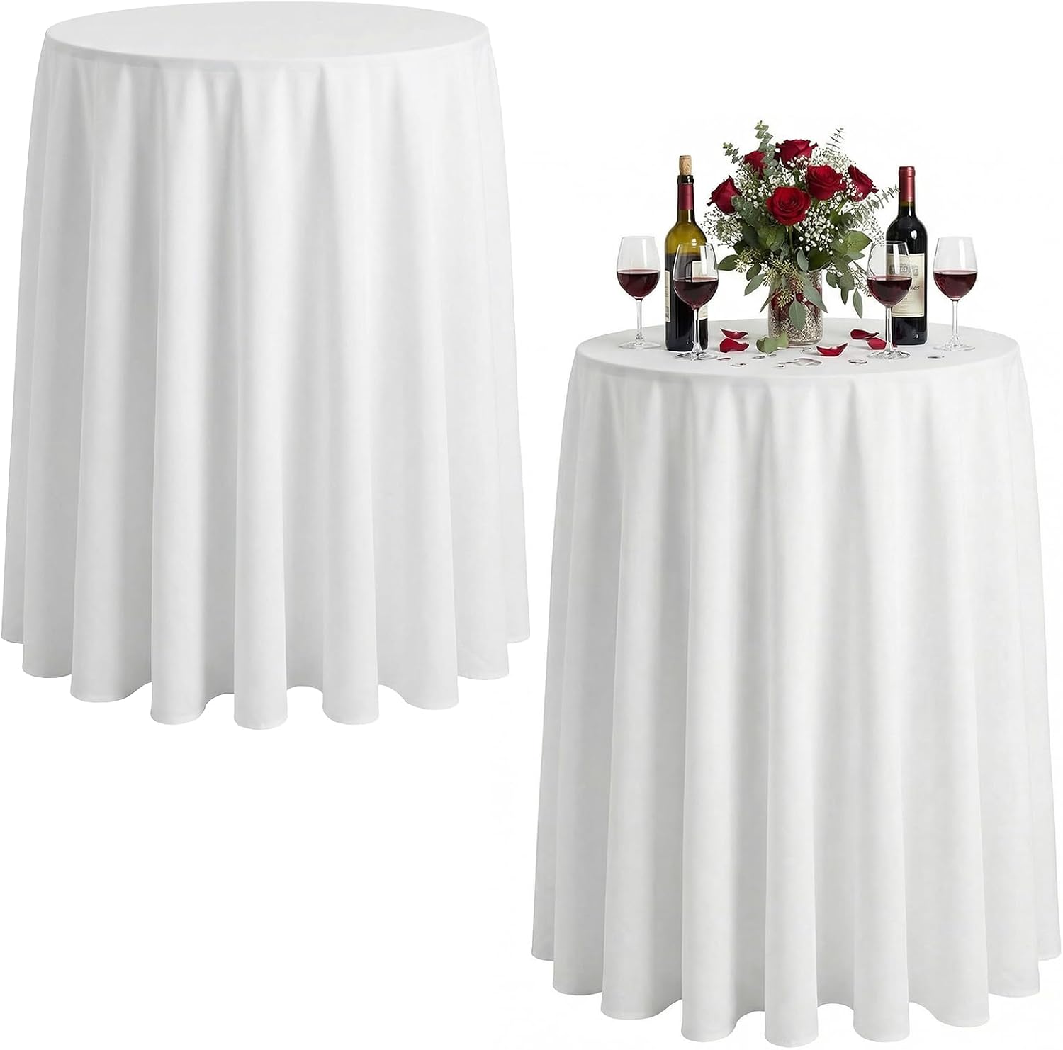 2 Pack White Cocktail Table Covers, 32"x43" Milk Silk Stretch Round Table Tablecloth with Wavy Skirt for High Top Bar, Wedding, Party & Banquet