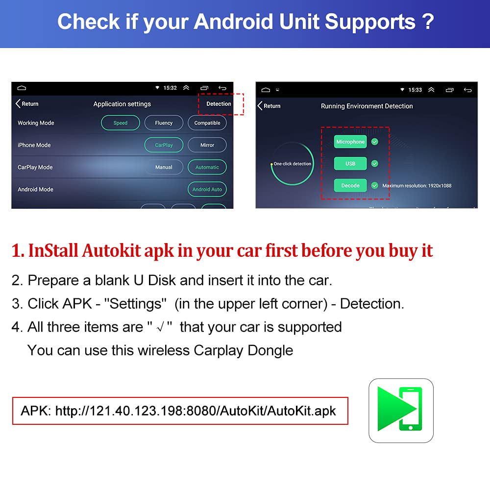 Buy AutoKit CarPlay Wireless to Android Head Unit, Wired Android Auto