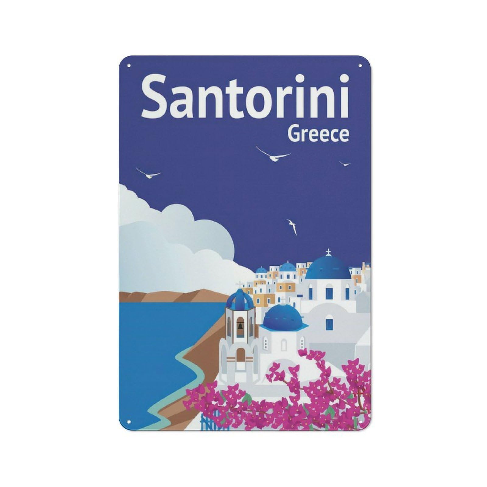 Metal Wall Sign 30x20cm Featuring Santorini Travel Poster for Workshop Wall, for Room Styling Across Workshops And Hobby Rooms