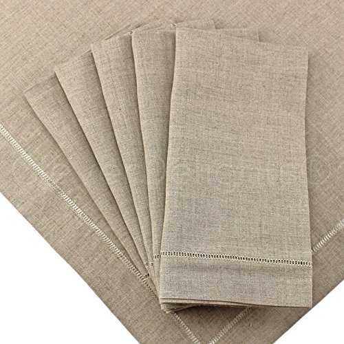 CleverDelights Natural Linen Hemstitched Dinner Napkins - 12 Pack - 20