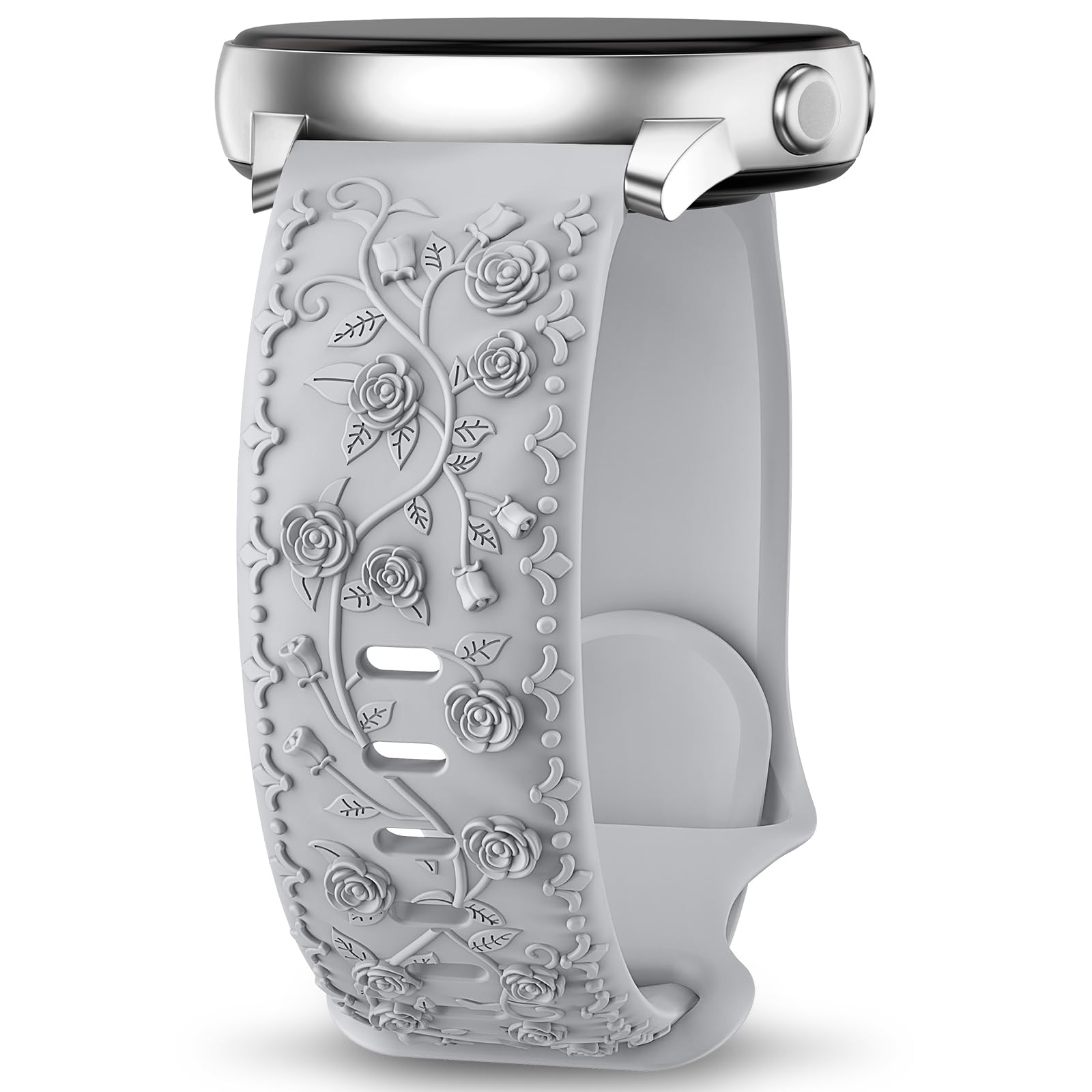 Floral Engraved Band Compatible with Samsung Galaxy Watch 7 6 5 4 Band 40mm 44mm, Galaxy Watch 5 Pro 45mm/Watch 6 4 42mm 46mm 43mm, Galaxy Active 2,20mm Soft Silicone Replacement Sport Strap for Women