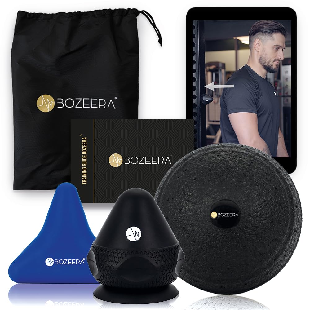 BOZEERA Trigger Point Massager Set | 2X Deep Tissue Knot Massager & 1x Trigger Point Ball | Foot, Neck Relief, Myofascial Release | Handheld with Suction Cup | Includes Video, Booklet & Bag