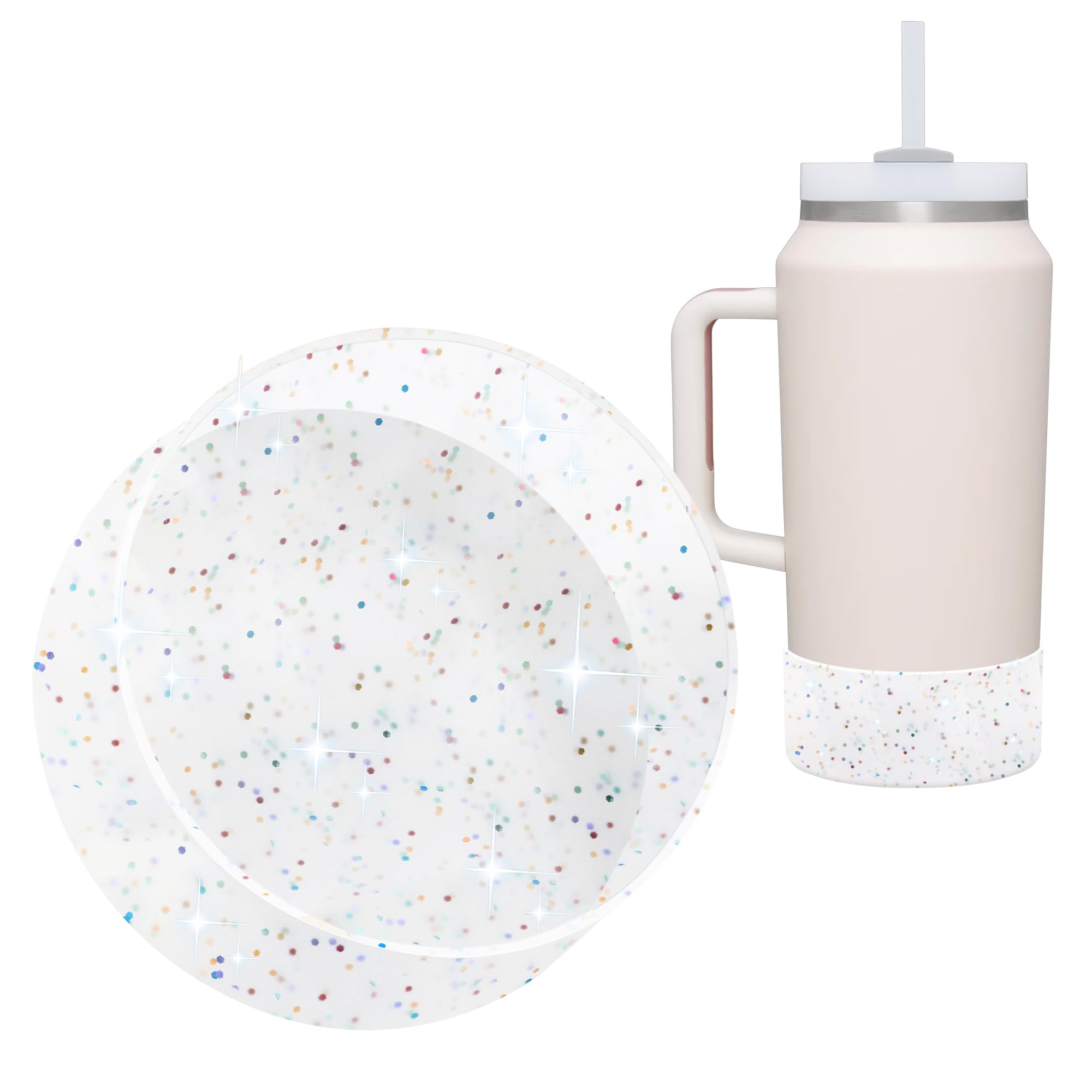 VminiProtective Glitter Silicone Boot Compatible with 64 oz Stanley Quencher H2.0 FlowState Tumbler with Handle, Anti-Slip Bottom Sleeve Cover for Stanley Cup 64 oz Accessories