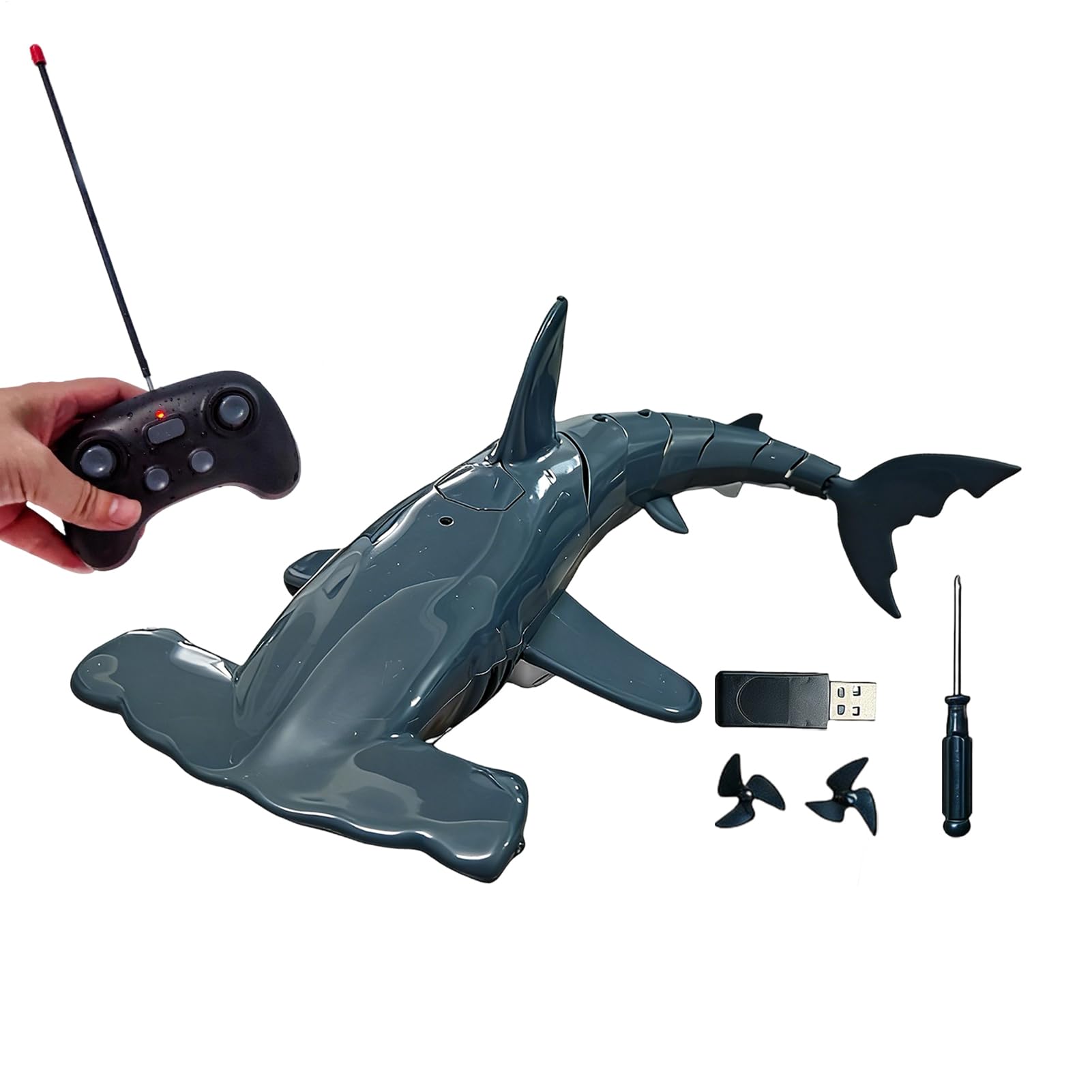 Tiburón Teledirigido para Piscina | 2.4GHz Recargable Impermeable RC | Control Remoto de Tiburón | para Bañera y Piscina Regalo Niños 6+ Años Cumpleaños Navidad