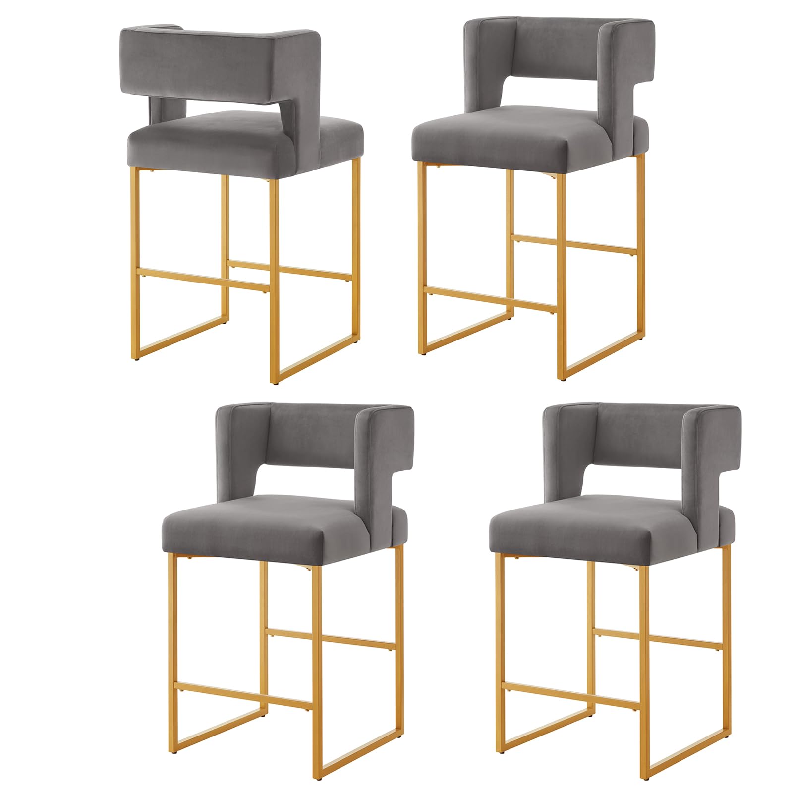 Sweiko 26 Inch Counter Height Bar Stools Set of 4 with Velvet Cushion and Back Modern Bar Chairs for Kitchen Island Counter Stools with Metal Leg for