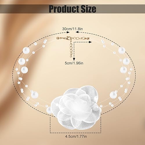Miniatura 2 de Collares de flores para mujer, collar de flores de rosa, collar de flores de tela bohemia con cadena de perlas para mujer, novia, boda, fiesta,