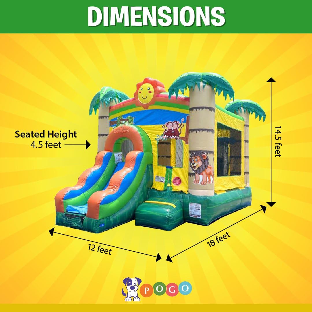 Inflatable Bounce House with Slide for Kids 12 x 12 x 18 Foot - Backyard Tropical Jungle Castle Smiley Face Combo Bouncer, Outdoor Toys, Jumpers for Kids - Includes: Blower, Stakes, and Storage Bag