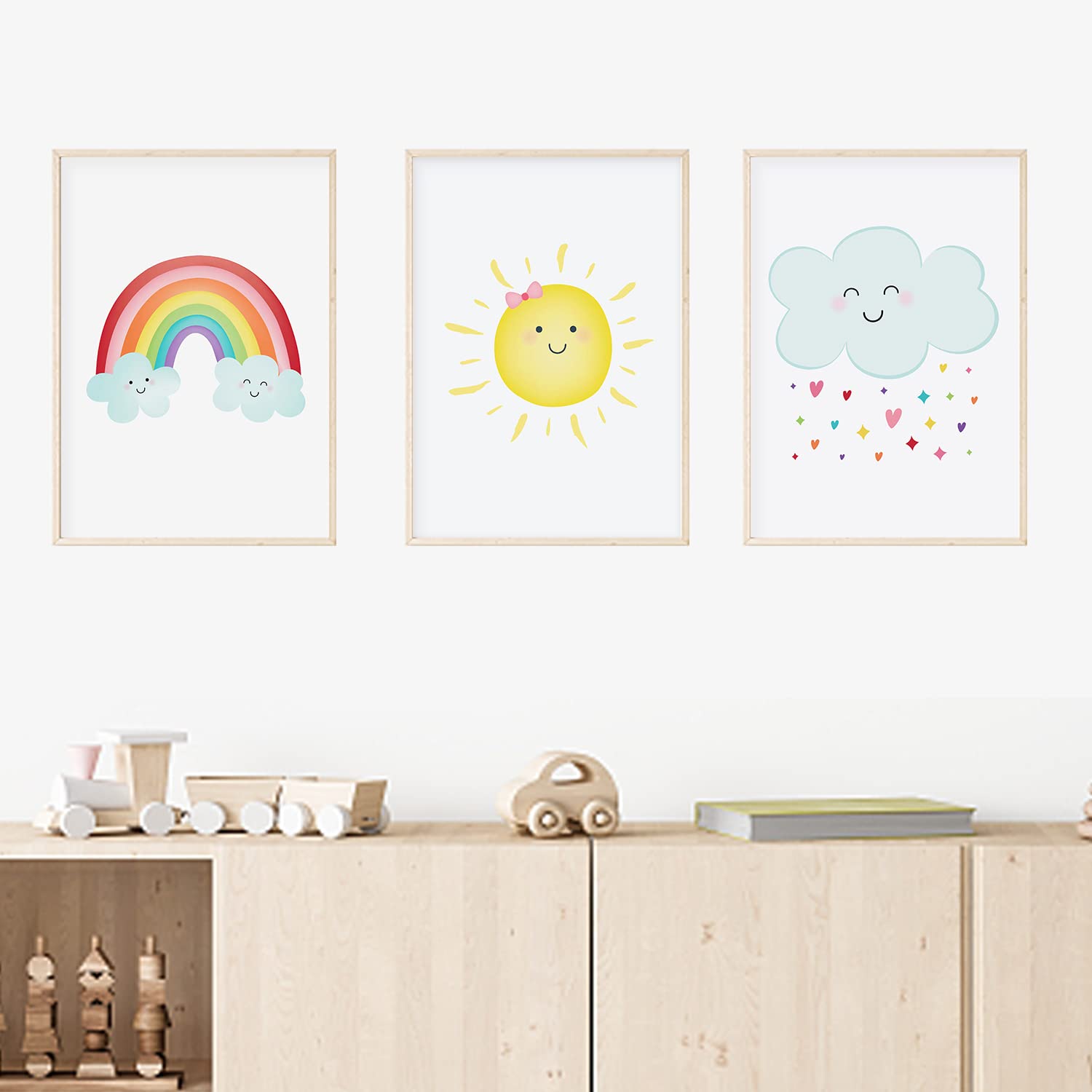 Affiche Chambre Enfant Deco Tableau Fille Decoration Murale Chambre Bebe pour Filles Garçons sans Cadre Affiches Décorative Arc-en-Ciel Nuage Soleil Couleur