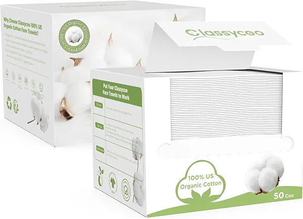 Classycoo 2 Pack Disposable Face Towel XL, 100% Cotton, Soft for Sensitive-Skin Facial Towelette Wipes Clean Towels, Odor-Free, Makeup Remover Cloths for Hand Dry Wipe