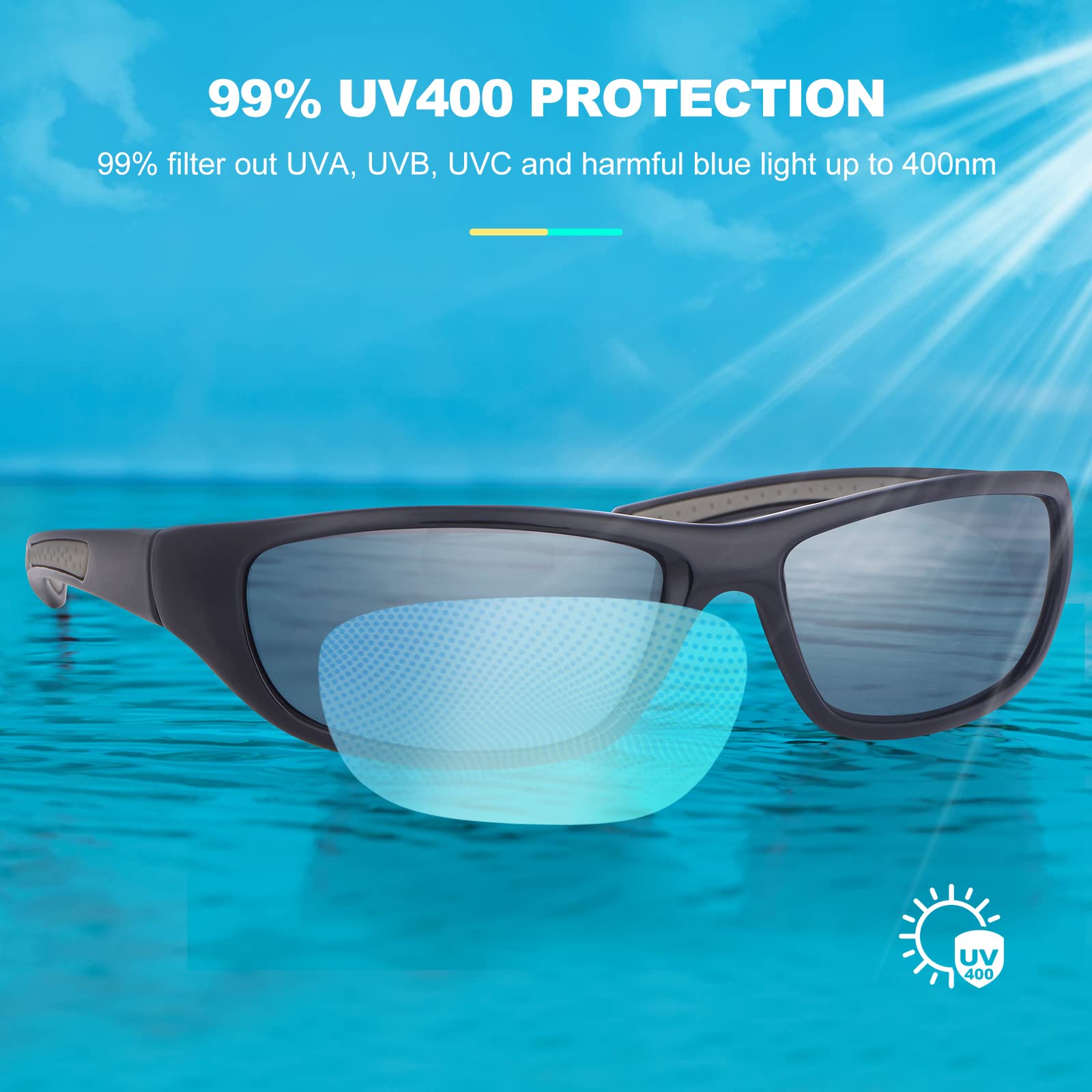 Vimbloom Occhiali da sole Polarizzati da Uomo e Donna Sportivi UV400 Protezione Montatura in Leggera per Guidare, Andare in Bici, Pescare, Ciclismo, Golf VI367