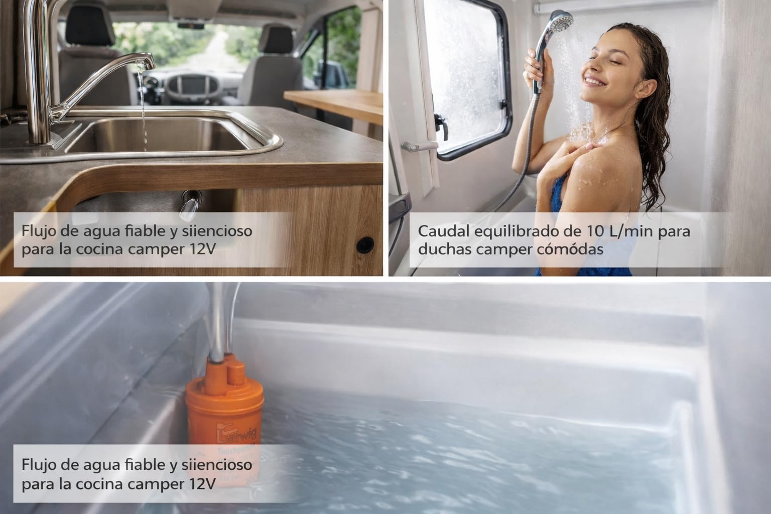 Bomba Sumergible BARWIG 12V 10L/min para Camper y Caravana | Bomba de Agua Silenciosa para Fregadero, Ducha y Depósito | Bajo Consumo | Fabricada en Alemania