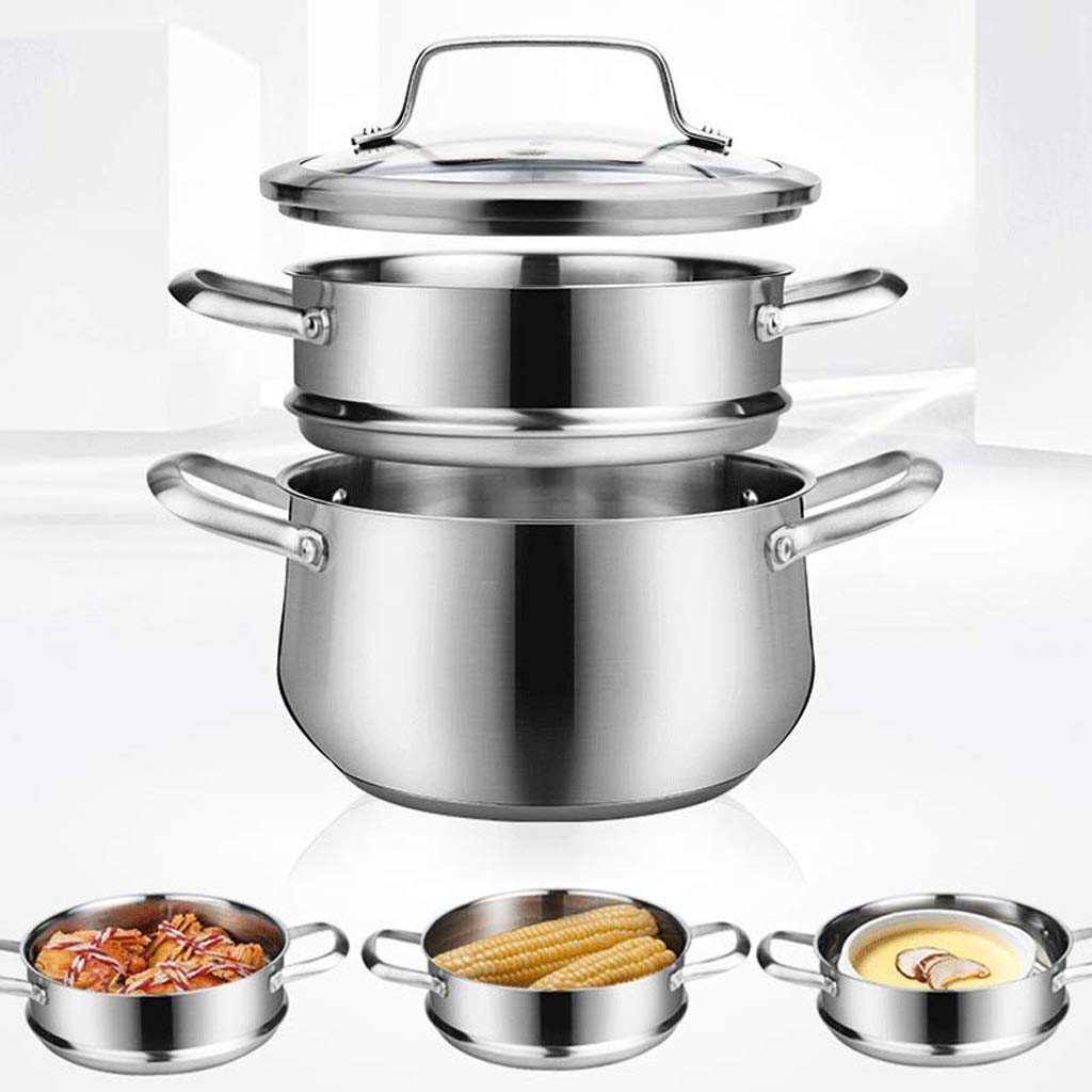 Vaporera Gruesa de Gran Capacidad, Olla for cocinar Sopa, 2 Personas, vaporera pequeña Gruesa, Acero Inoxidable 304, 1, Dos, más, 3, vaporera de Tres Capas (Size : 22cm)