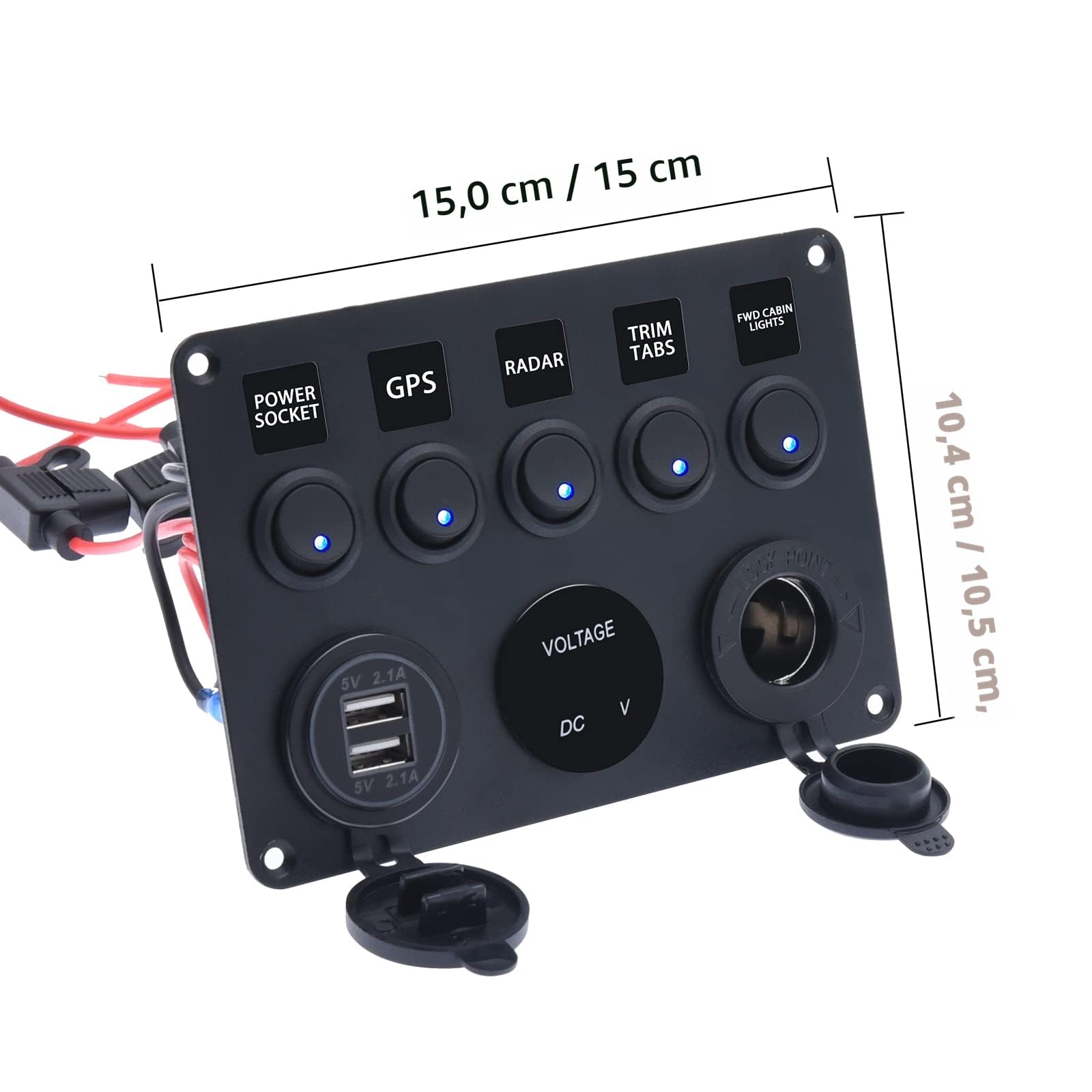 KAOLALI 5 Gang Panneau de Interrupteur à Bascule 12V 24V Interrupteur à Bascule Panneau Tableau Electrique Bateau RV Camping-Car (Bleu)