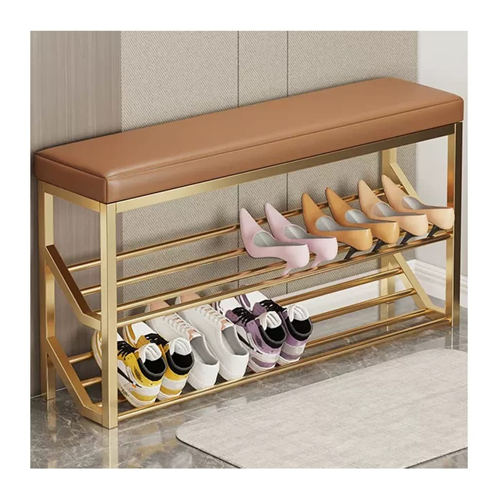 GYEQXKT 2Tier Shoe BenchMetal Entryway Shoe Rack with ShelvesIndustrial Style Shoe Storage BenchStylish Shoe Organizer for Hallway and Entryway