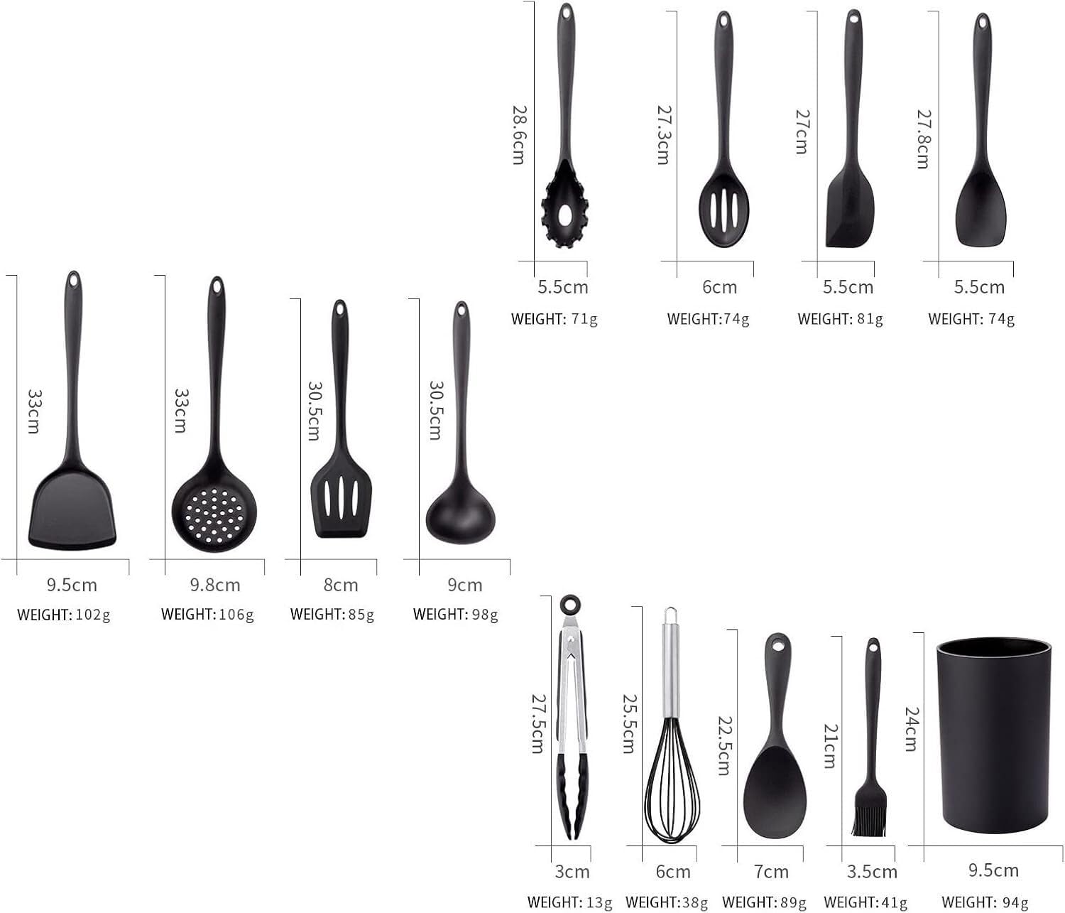 Set di Utensili da Cucina, Set di Utensili da Cucina Pentole Antiaderenti Nere Utensili da Cucina in Silicone