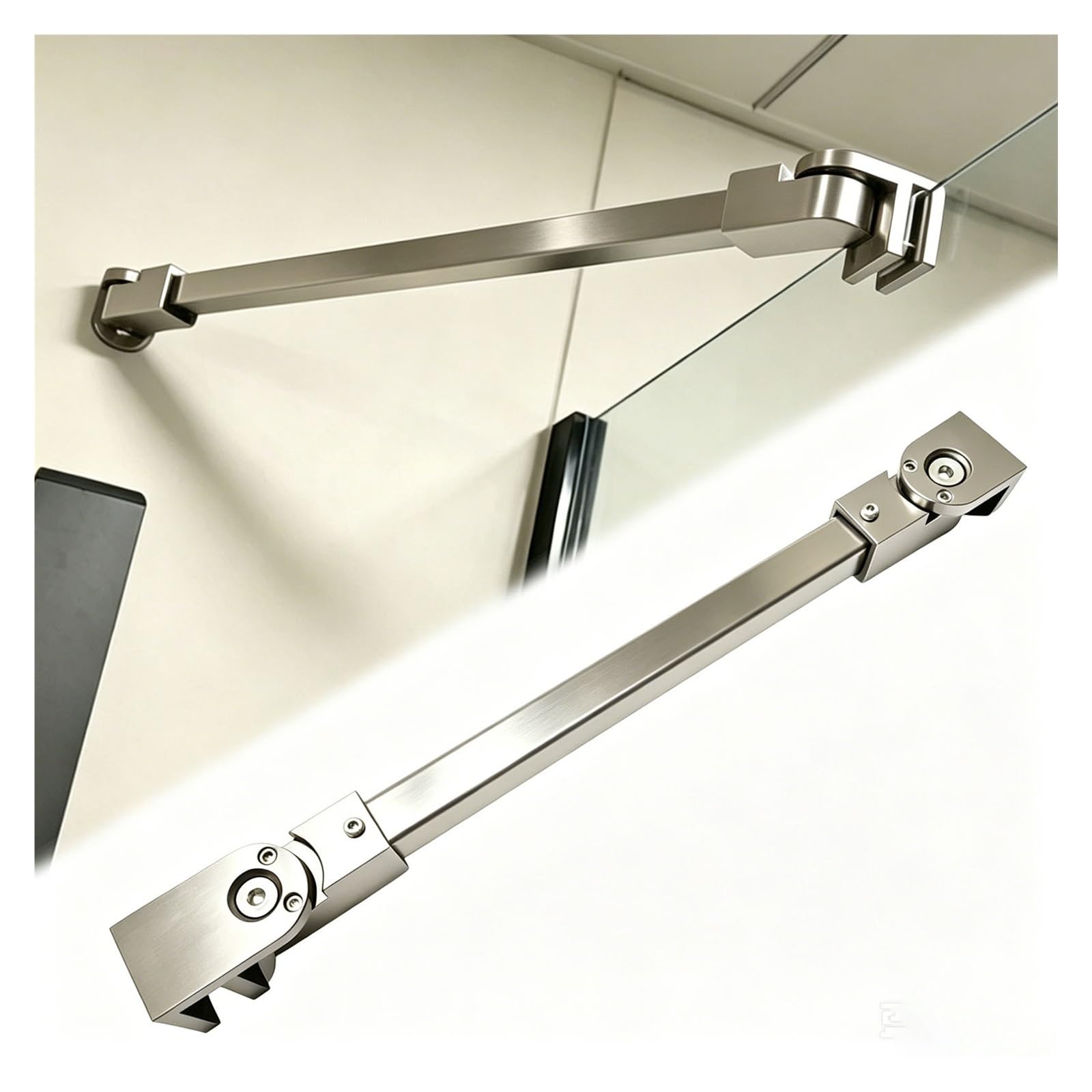 Adjustable Wall to Glass Supporting Rod, Stainless Steel Shower Door Brace Bar, Multi-Angle Swivel Fixed Panel Bracket for 5/16"-1/2" Frameless Glass(Silver,14in(35.6cm))