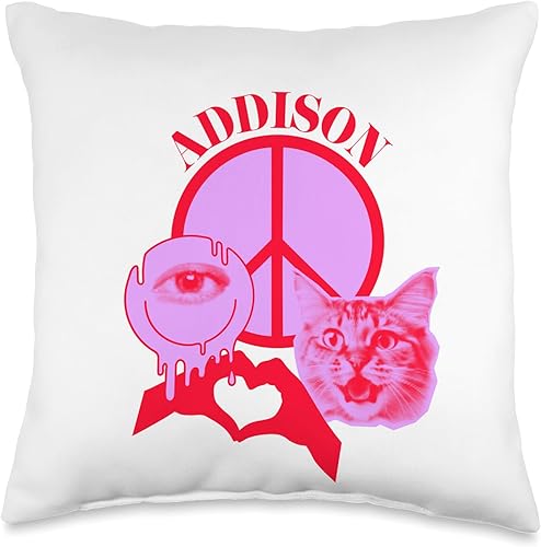 Miniatura 4 de Addison Name Personalized Peace and Karma Co. Personalized Addison First Name I Love Retro Cat Mom Throw Pillow, 18x18, Multicolor
