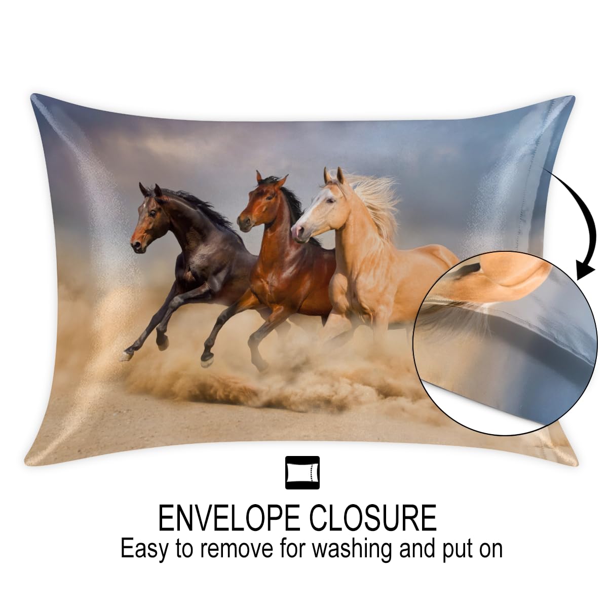 Run Horse, federe in raso per capelli e pelle, confezione da 2, federa con chiusura a busta, super morbide, antirughe, antimacchia, setose, 50,8 x 76 cm
