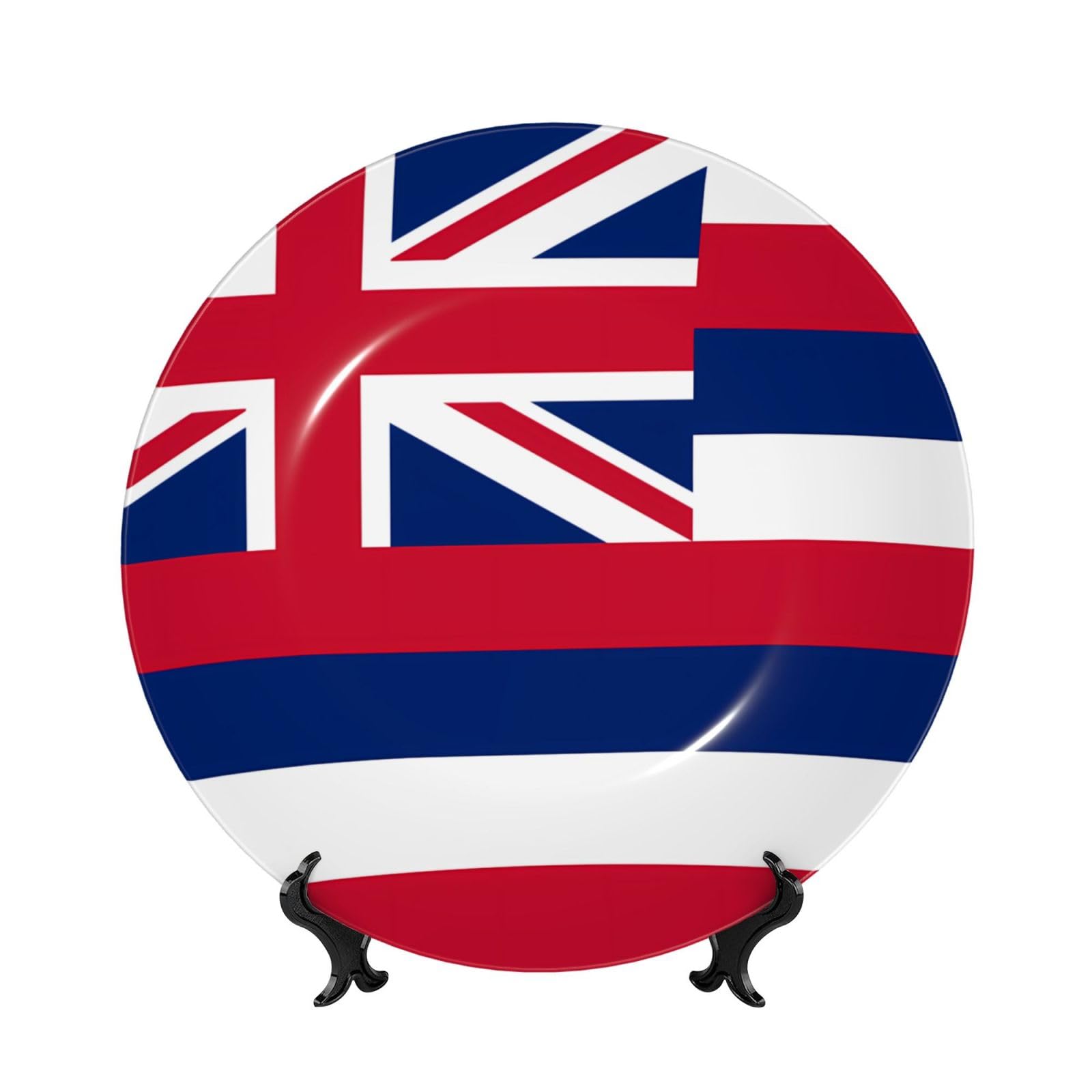 SXZVVBN Hawaii Flag Bone China Decorative Plate Art with Stand Removable Adhesive Hanging for Home Office 6in（15cm）
