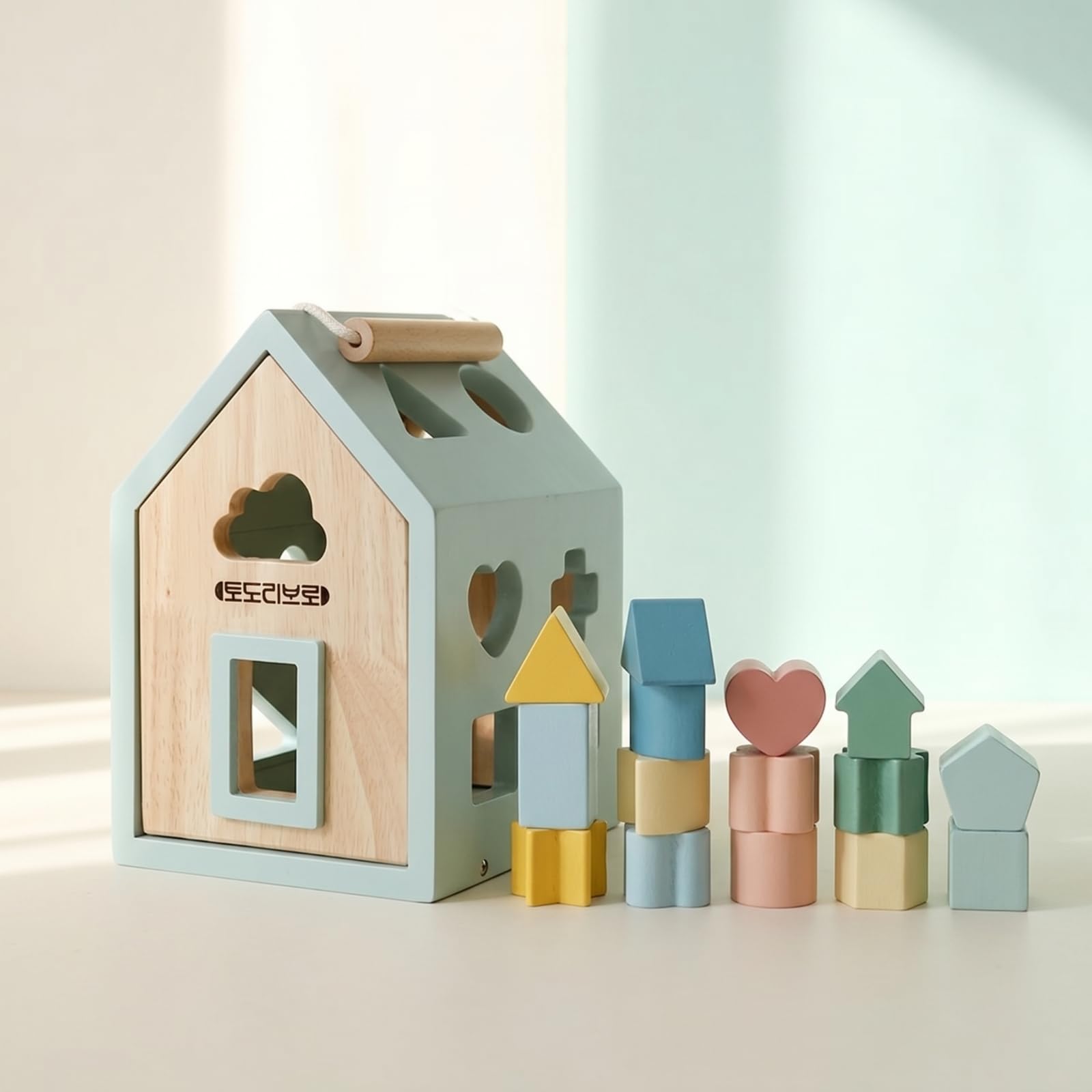 Rompecabezas Geométrico Infantil Casa Clasificadora Bloques Figuras Juguete Madera Portátil Adecuado para Habilidades Motoras Finas Aula Preescolar Rincón de Juego Regalo Infantil
