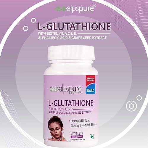 Miniatura 2 de Tabletas de L-glutatión con biotina, vitamina A, E, ácido alfa lipoico y extracto de semilla de uva para una piel sana y juvenil brillante para