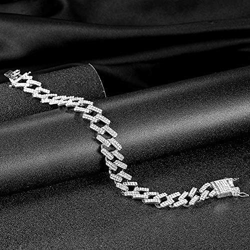 Hh Bling Empire Iced Out Diamond Cuban Link Bracelet For Men Women Silver Gold Miami Cuban Anklets Hip Hop 7-9 Inches (Bracelet A-Silver, 8") #TOP2