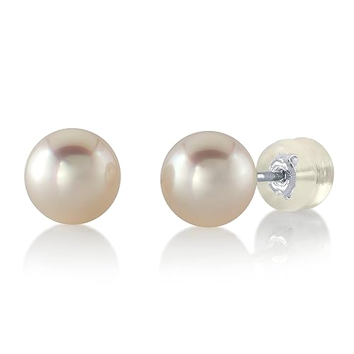 THE PEARL SOURCE Real Pearl Stud Earrings for Women, 14K