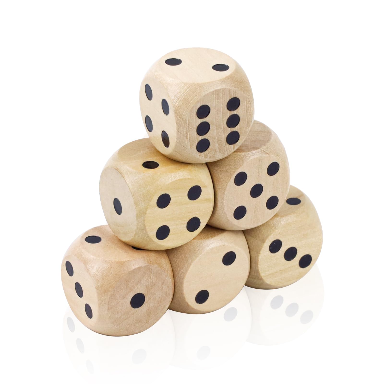 Grand Jeu de Dés en Bois 6 Pièces 25 mm D6 Cubes Naturel pour Jeux de Table