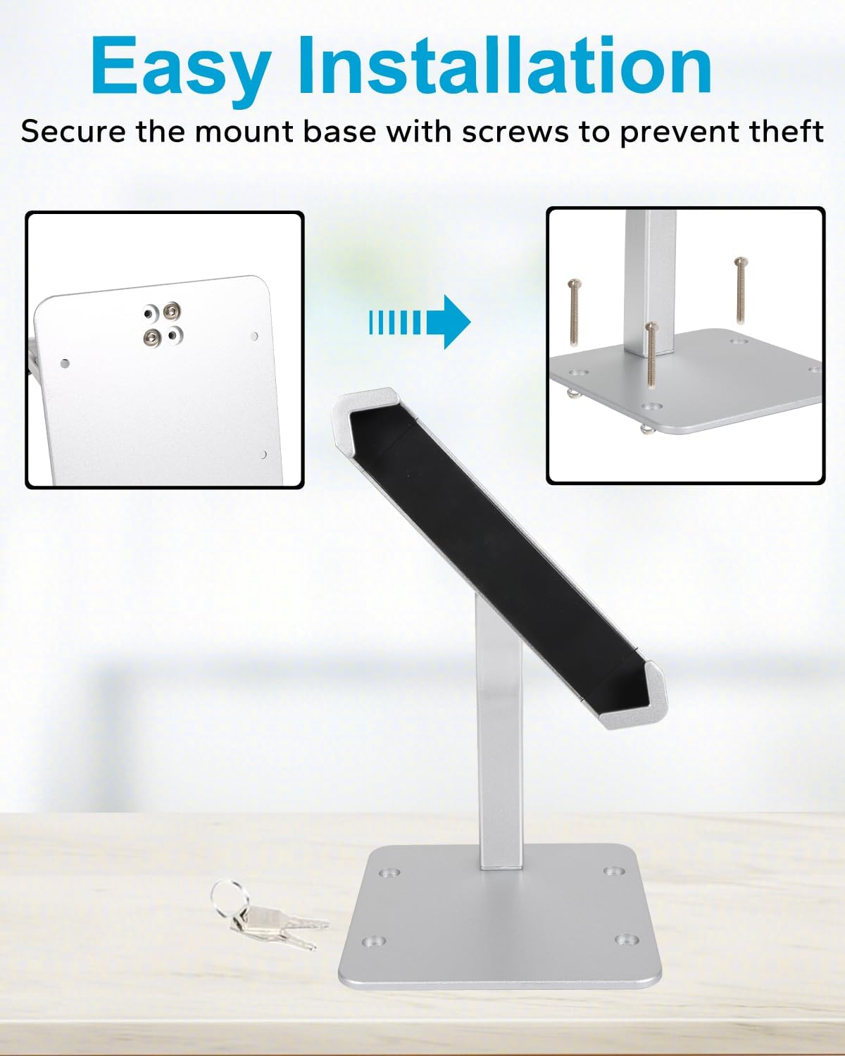 GDZN Anti-Theft Tablet Kiosk Stand with Lock, [Aluminum Arm] Desk Security POS Tablet Stand for Retail/Commercial/Trade Show, Heavy Duty Adjustable iPad Mount for iPad Pro, Galaxy tab, 9-14" Devices