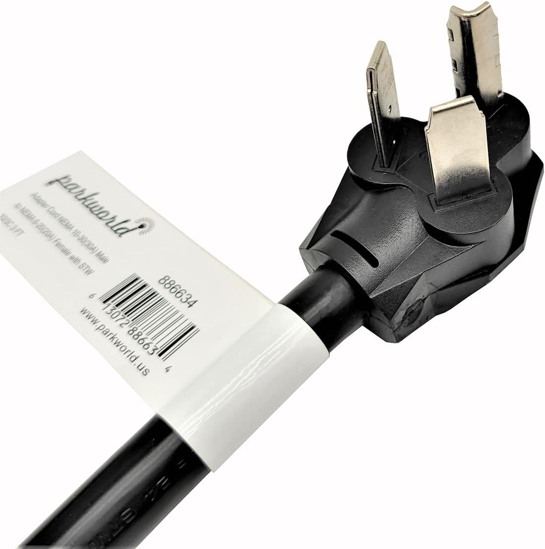 Parkworld 886634 Dryer 10-30 Plug Male to A/C 6-15 (6-20 T-Blade) Receptacle Female EV Charging Adapter Cord, 30A 250V Dryer 3-Prong Plug to 20A 250V 6-20/15R Adapter, 3FT