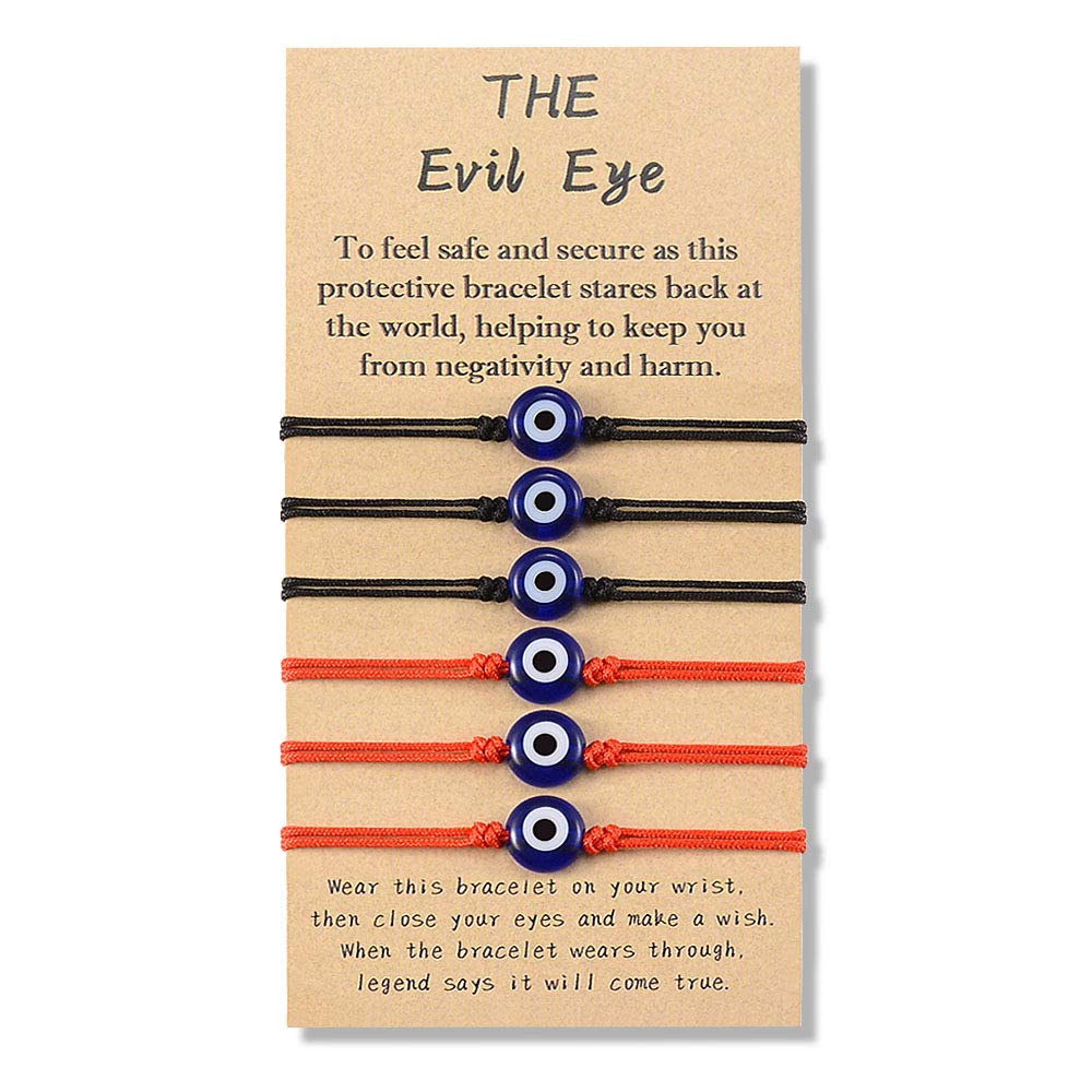 YELUWA6PCS Evil Eye Bracelets for Women Men Good Luck Jewelry Nazar Kabbalah Protection Couple Friendship Family Ojo Turco Strings Lucky Charm Gifts for Birthday Black/Red
