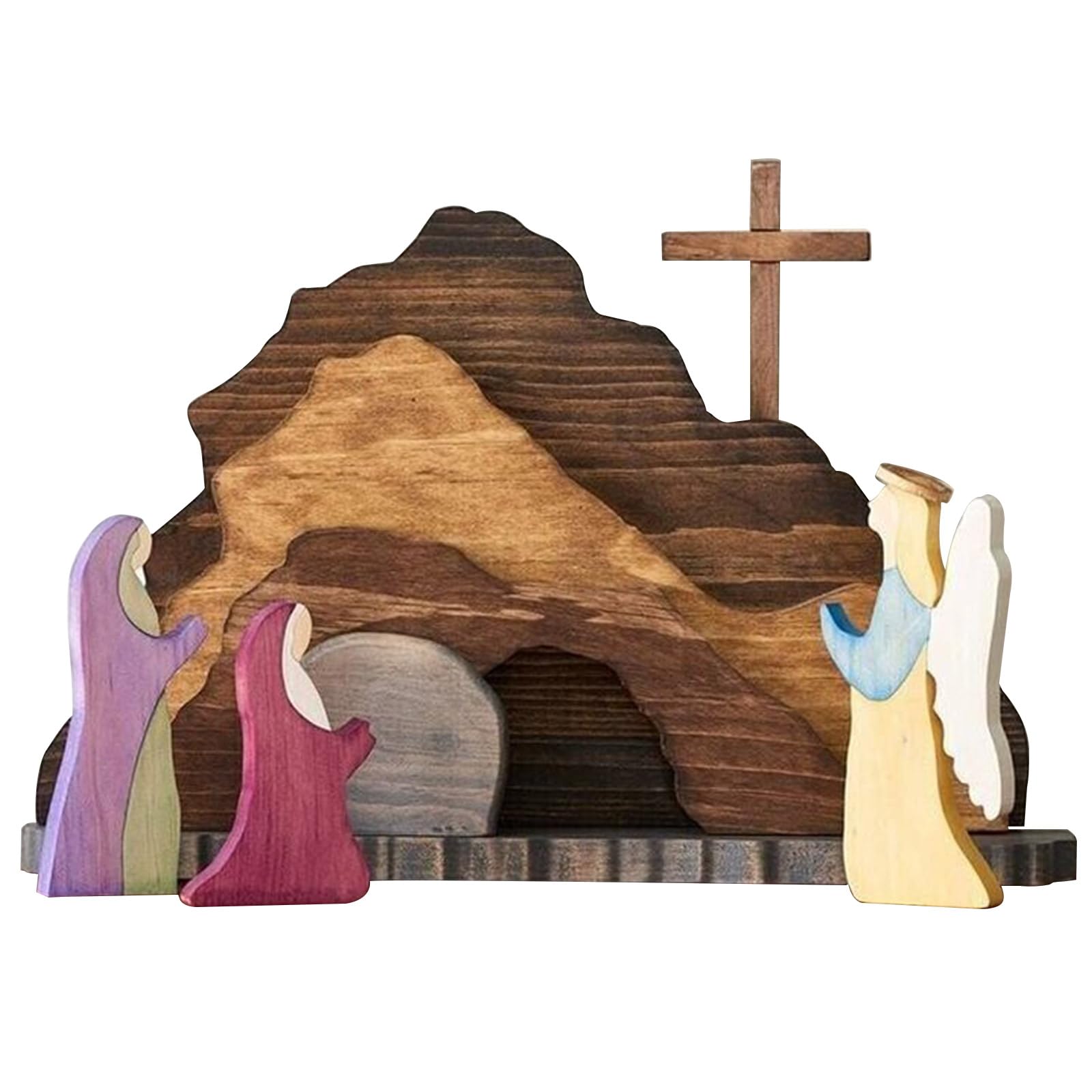 Easter Resurrection Scene Ornament Easter Scene Wooden Decoration Easter Nativity He is Risen Decor Christian Home Wall Shelf Decor (Christian)