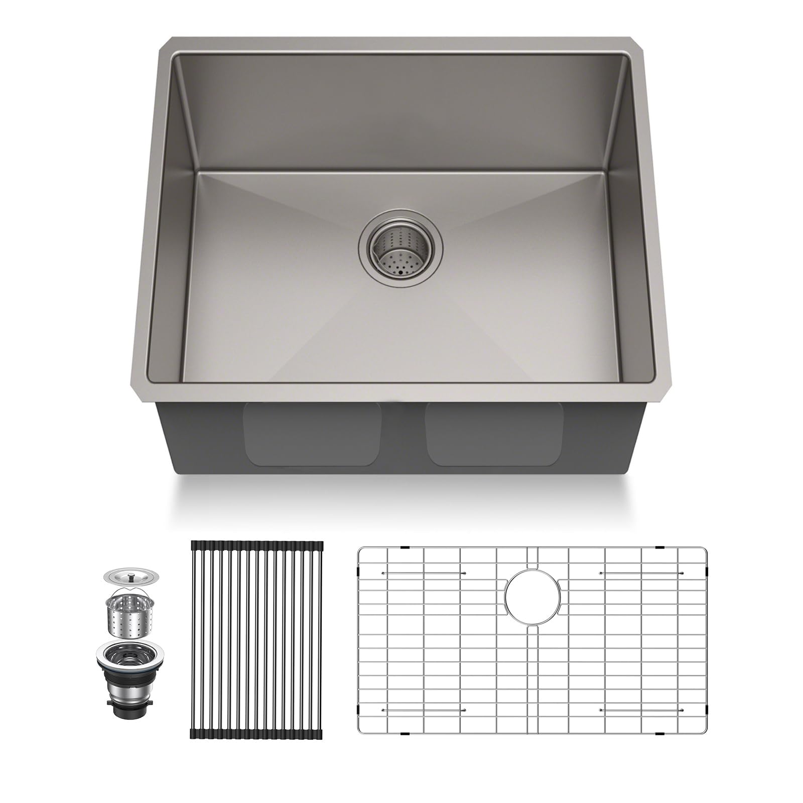 23 Undermount Kitchen Sink - 23"x18" Large Deep Handmade Single Bowl 304 Stainless Steel 16 Gauge Round Corner Kitchen Sinks