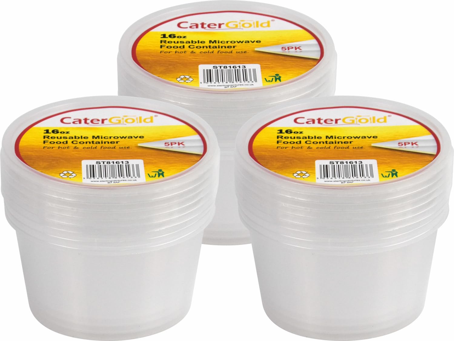 Catergold Clear Round Reusable Plastic Food Container With Lid For Hot & Cold Food Storage Leakproof Microwave (16Oz 3 Pack 15Pcs)