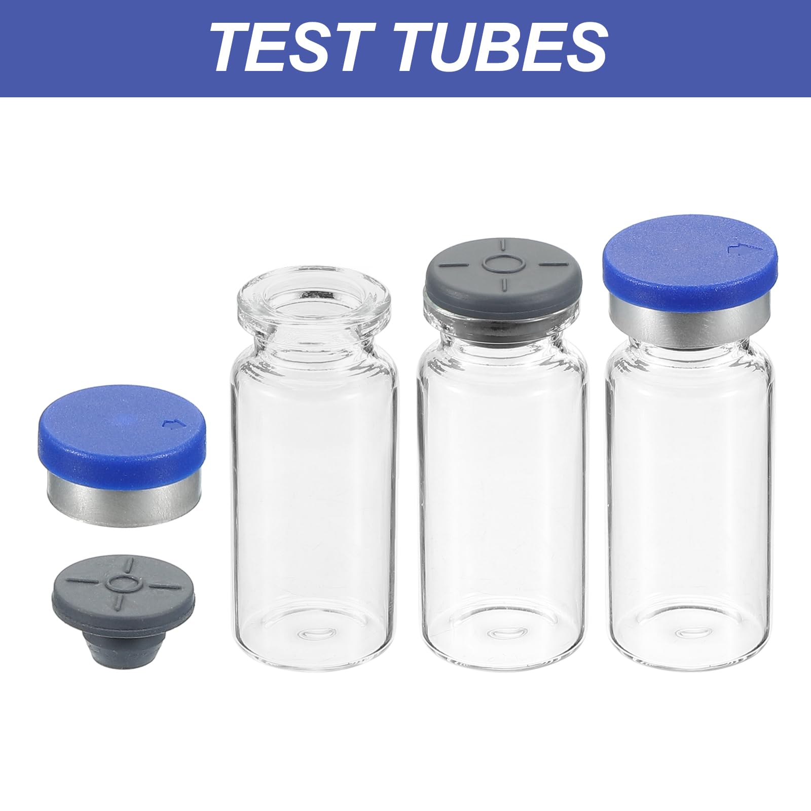 PATIKIL 10 ml Probenfläschchen, 100er-Packung leere Laborfläschchen mit Butylkautschukstopfen, Bördelkappen und Etiketten, Fläschchen aus Borosilikatglas, klar