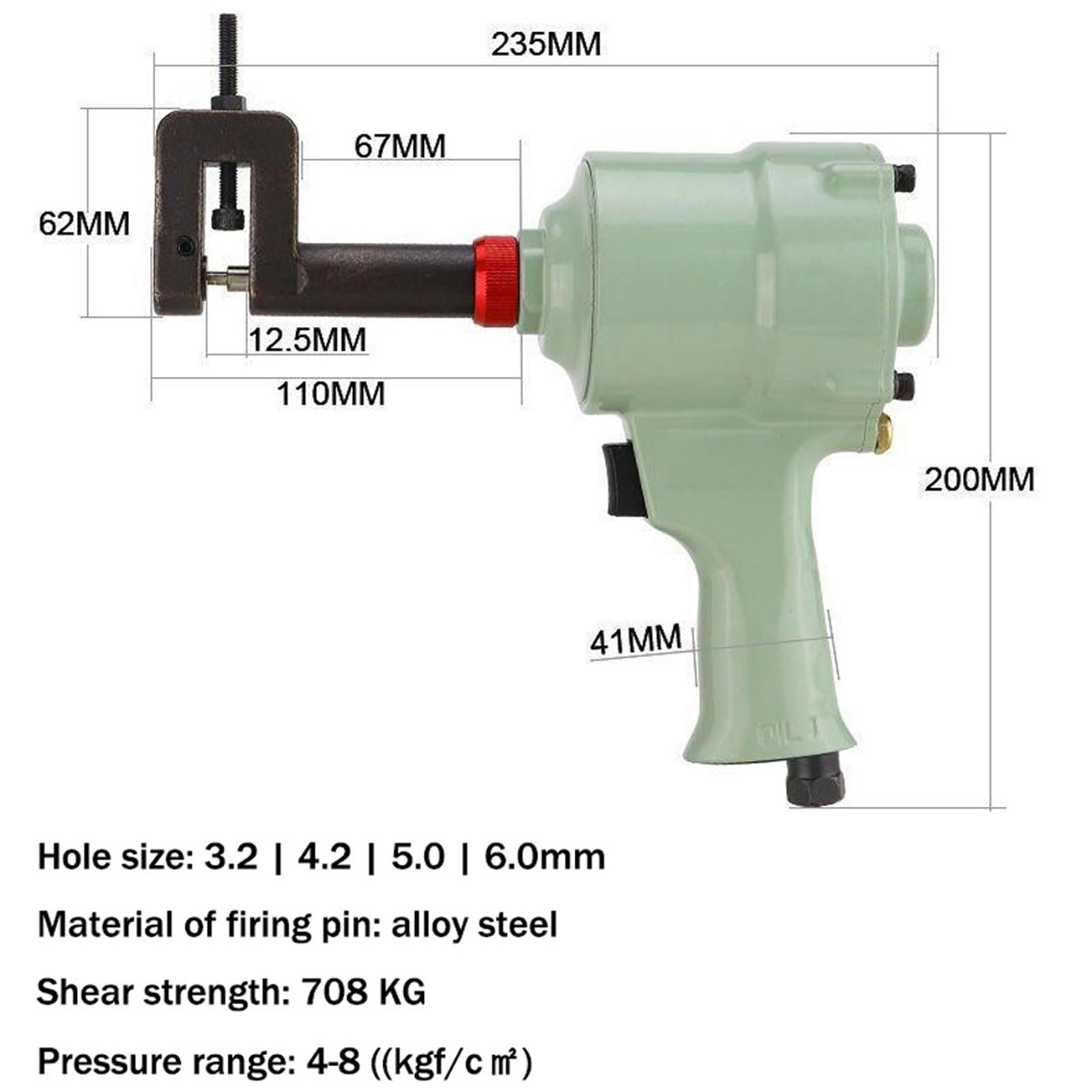 Industrieller Luftlochstanzer, pneumatischer Lochöffner | Pneumatische Stanzpistole, tiefer Handstanzer aus Metall for Durchmesser 3,2–13 mm, Türen, Fenster, Fabrik(5mm)