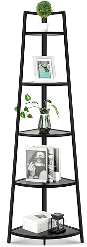 Miniatura 4 de Acllkswx Estantería de esquina rústica de 70 pulgadas estantería de esquina de 5 niveles de alto soporte para plantas para sala de estar cocina