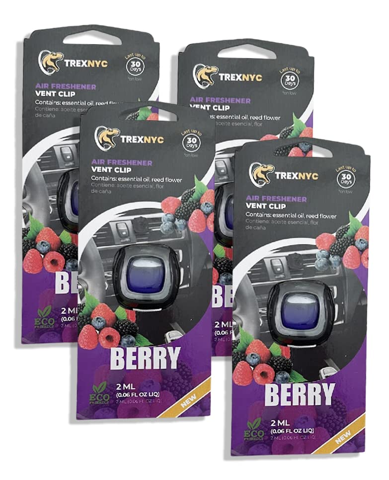 Car Air Fresheners Vent Clips, Essential Car Odor Eliminator, Perfect Scented Car Accessories, For Long Lasting Fragrance up to 30 days, 0.07 FL.OZ (Berry, 4 Packs)