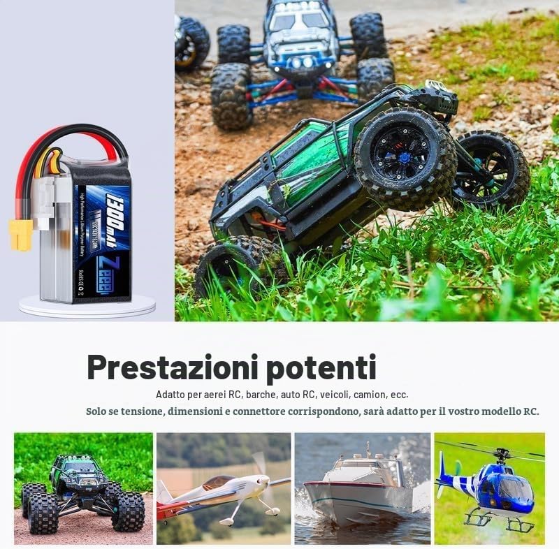 Zeee 4S Lipo 14,8V 120C 1300mAh Batteria RC con connettore XT60 (2 pezzi)