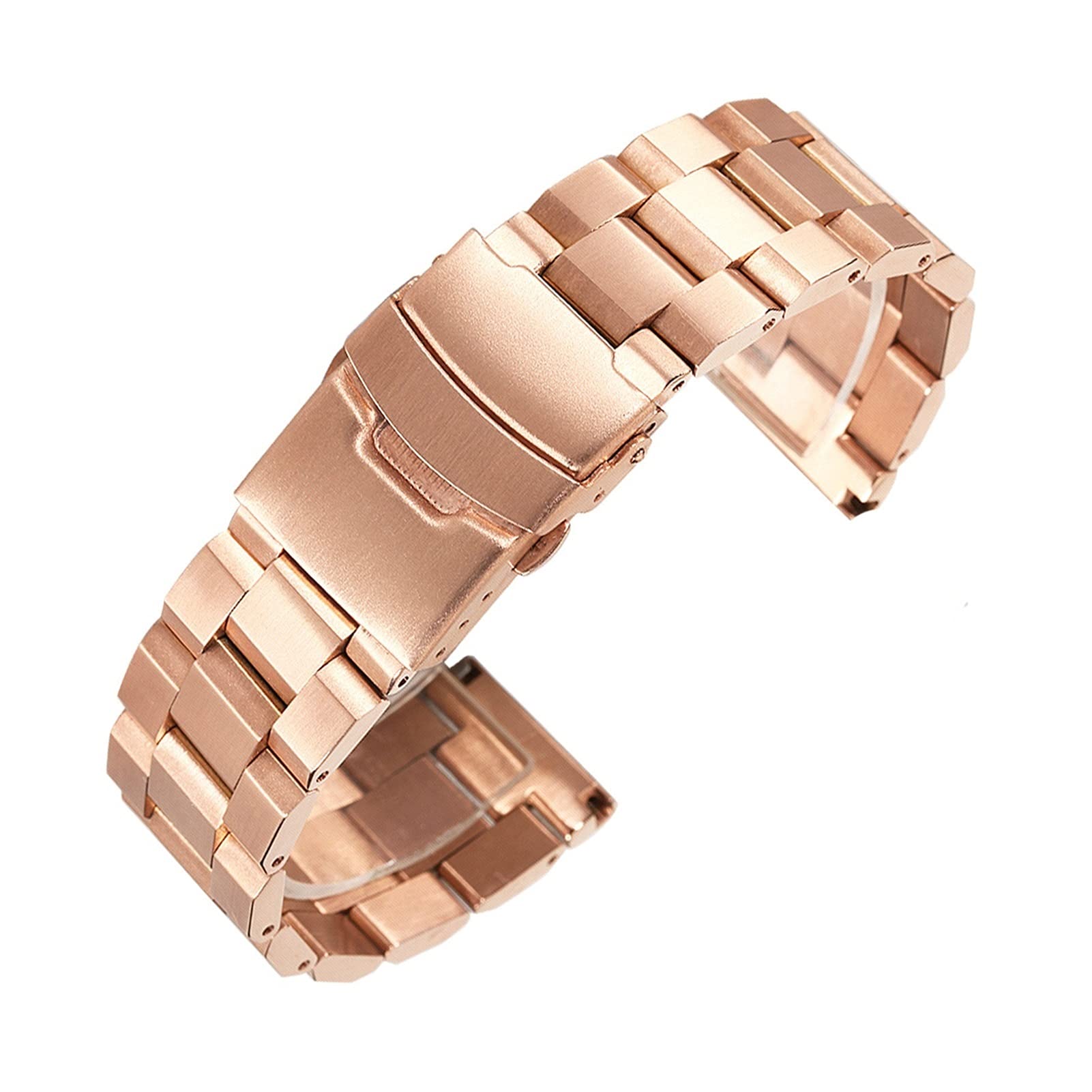 Uhrenarmband aus mattem Metall und Edelstahl, 18 mm / 20 mm / 22 mm / 24 mm, Doppelschnalle, Schwarz, Roségold, Gold, Silber