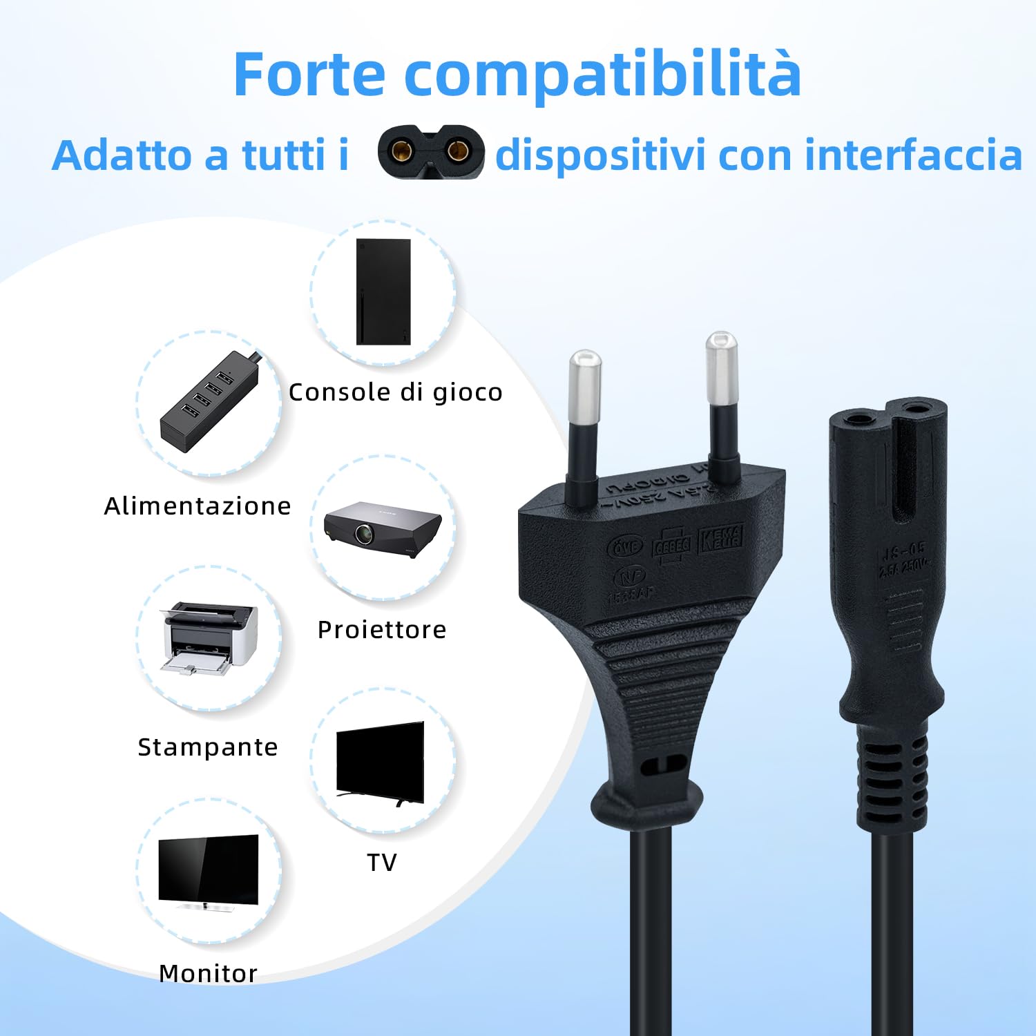 Cavo Alimentazione 2 Pin Per PS5, PS4, Xbox - 1.5m, Nero, IEC 320 C7 - Foto 11