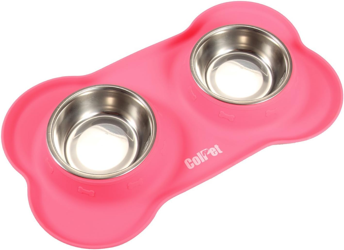 ColPet Pet Dog Bowls Set - Double Stainless Steel Elevated Bowls on BPA-Free Silicone Feeding Mat, Small, Pink, 12 oz